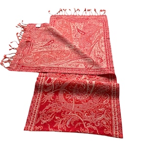 Stunning pink Reversible Scarf Unisex Paisley Wool Scarf for Women & Men Outdoor Neck Warmer Winter Fall Lambs Wool 13x70 Inches