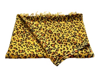 Leopard Print Reversible Silk-Wool Scarf/Shawl/Wrap/Stole 28x80”inches