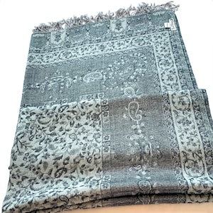Cream and Grey wool Pashmina Shawl/Wrap/Blanket/Throw/Meditation Shawl 40x85” inches