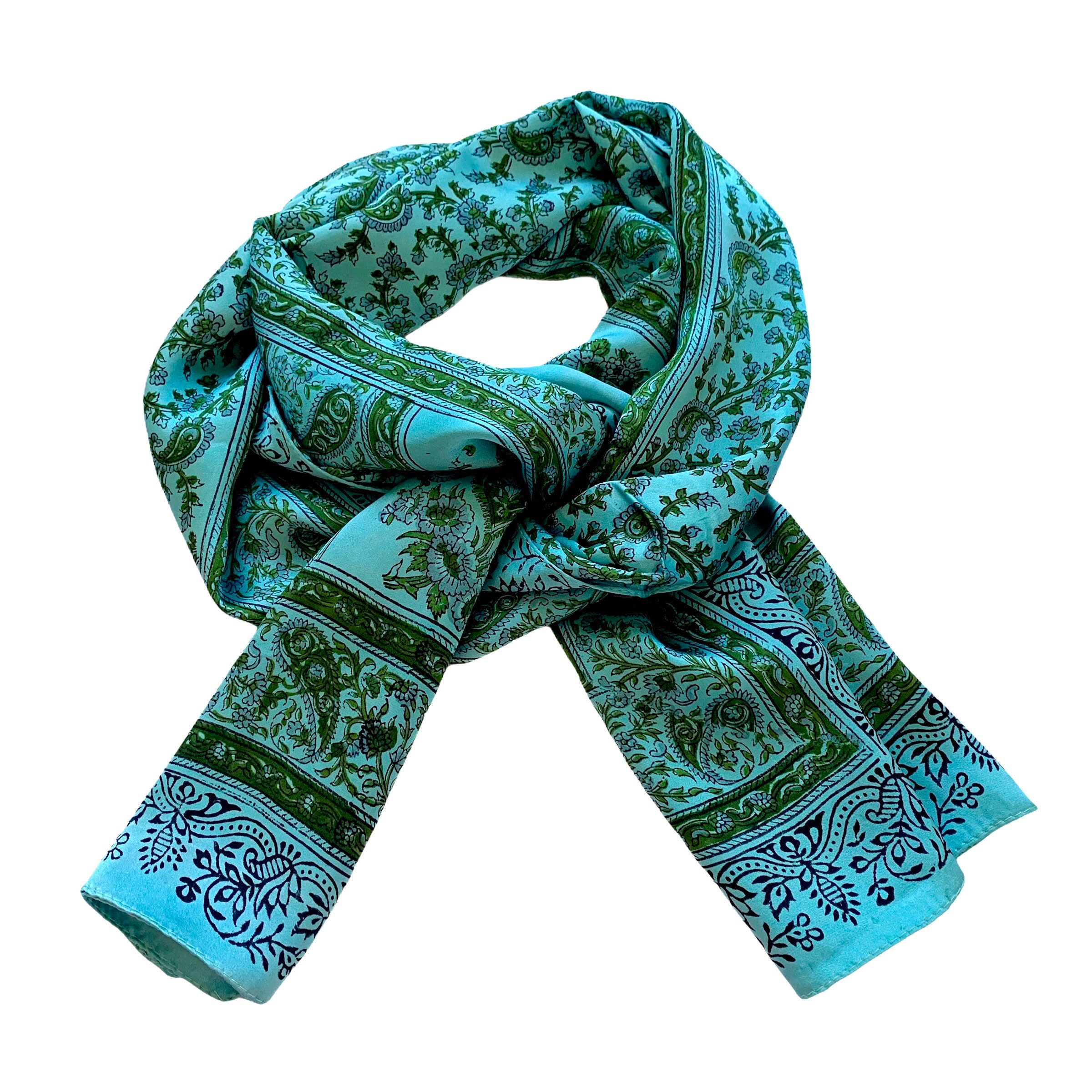 turquoise/green Soft Silk Scarf / Wrap/ Neck Scarf Etsy