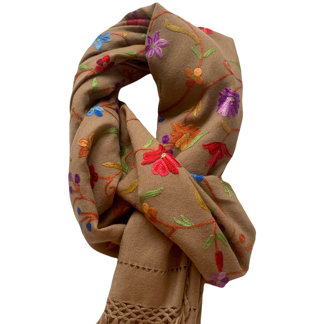 hand borduur sjaal wollen schouder wrap handwerk pashmina oranje geborduurde kasjmier sjaal Accessoires Sjaals & omslagdoeken Sjaals 