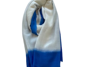 Stunning Cream blue  Tie dye Reversible  Scarf Shawl Wrap Stole 28x80”inches
