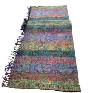 Blue Teal Multicoloured Paisley Boiled Wool Reversible Blanket Bed Throw Wrap 56x78”Inches image 6