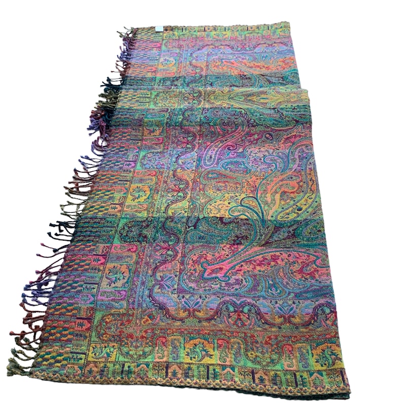 Blue Teal Multicoloured Paisley Boiled Wool Reversible Blanket Bed Throw Wrap 56x78”Inches image 6