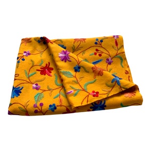 Stunning Yellow Wool Shawl  Multi-Coloured Silk Embroidered Scarf Stole  women’s Wrap 28x80”inches ”Inches