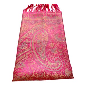 Vacker rosa och röd sidenscarf med omlottstola för damer, 62x183 cm