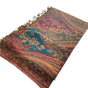 Magenta ombré Multicoloured Paisley Boiled Wool Reversible Blanket Bed Throw Wrap 56x78”Inches