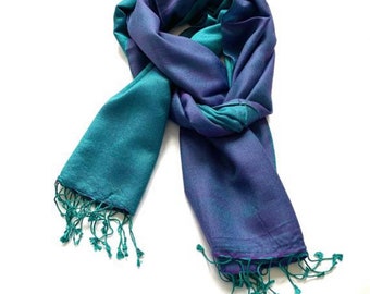 Silk Wool Pashmina Reversible Teal Turquoise Scarf Shawl Wrap Stole 28X80 Inches