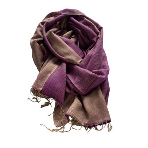 Mermaid Silk Pashmina Reversible Silk-Wool Scarf Shawl Pashmina Womens Wrap Stole 28x80inches beige/purple