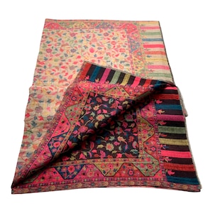 Gorgeous Black  Multicoloured Reversible Wool pashmina Kani Floral Paisley Shawl Scarf Wrap 40x80”inches