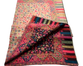 Gorgeous Black  Multicoloured Reversible Wool pashmina Kani Floral Paisley Shawl Scarf Wrap 40x80”inches