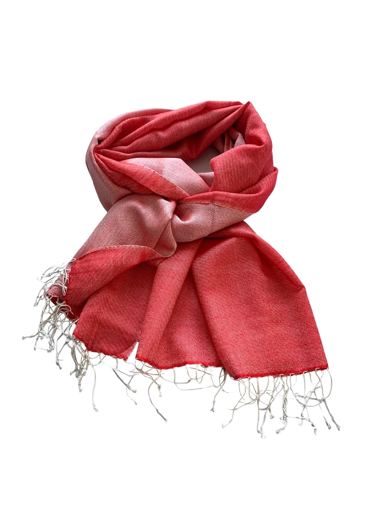 Mermaid Silk Pashmina Reversible Silk-Wool Scarf Shawl Pashmina Womens Wrap Stole 28x80inches Red /cream