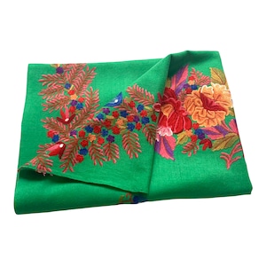 Spring green Silk  Embroidered Wool Scarf Shawl  wrap stole  28 x80 “ inches