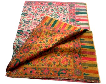 Stunning Kani Reversible wool shawl wrap throw 40x80”Inches