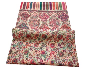 Gorgeous White  multicoloured Paisley design Kani Shawl/Wrap/Throw/Wall Hanging 40x80” inches