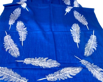 Elegant Blue cashmere  With Gorgeous Feather Design Scarf Shawl wrap 28x76” inches