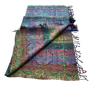 Blue Teal Multicoloured Paisley Boiled Wool Reversible Blanket Bed Throw Wrap 56x78”Inches Green Multi