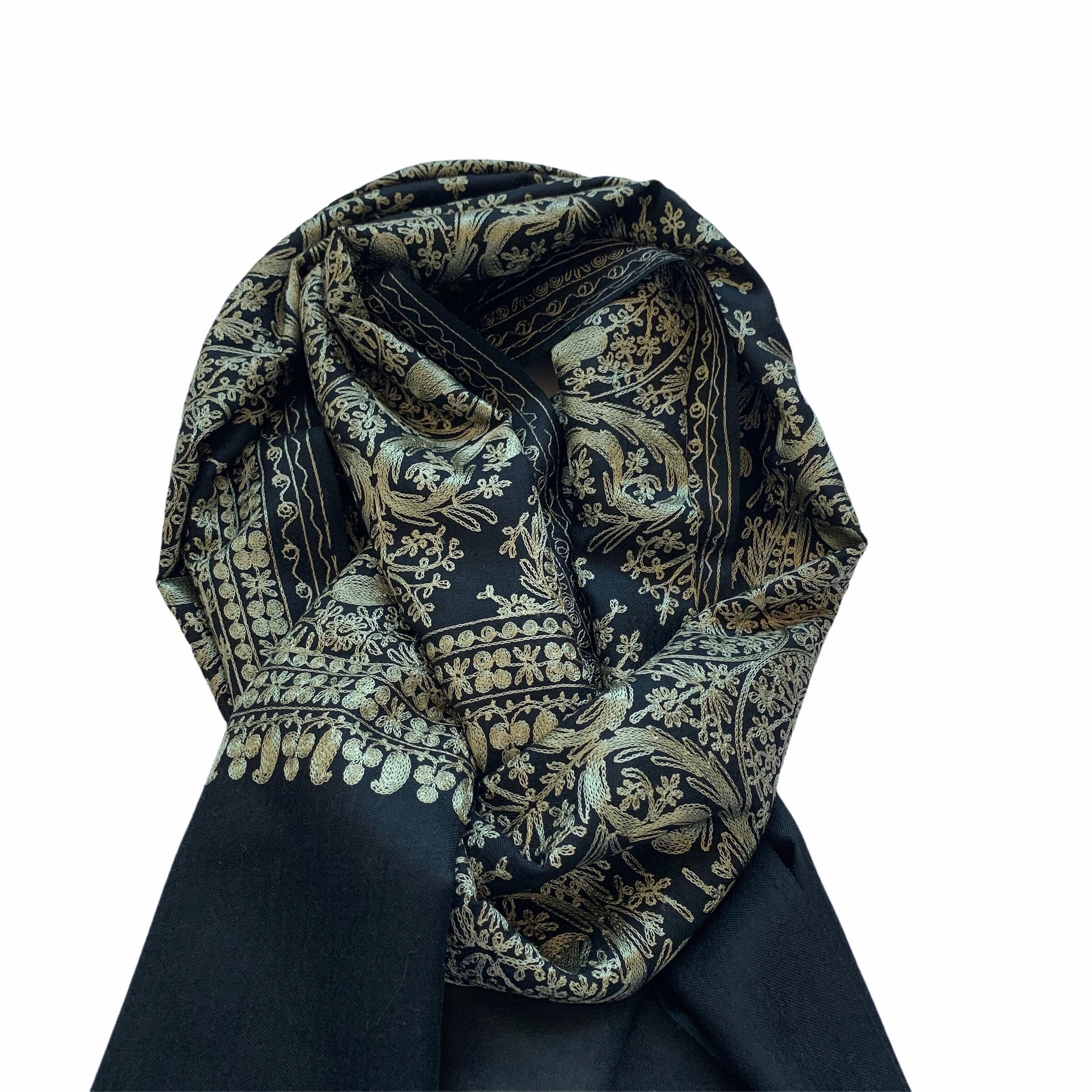 Black Cashmere Pashmina Silk Embroidered Etsy