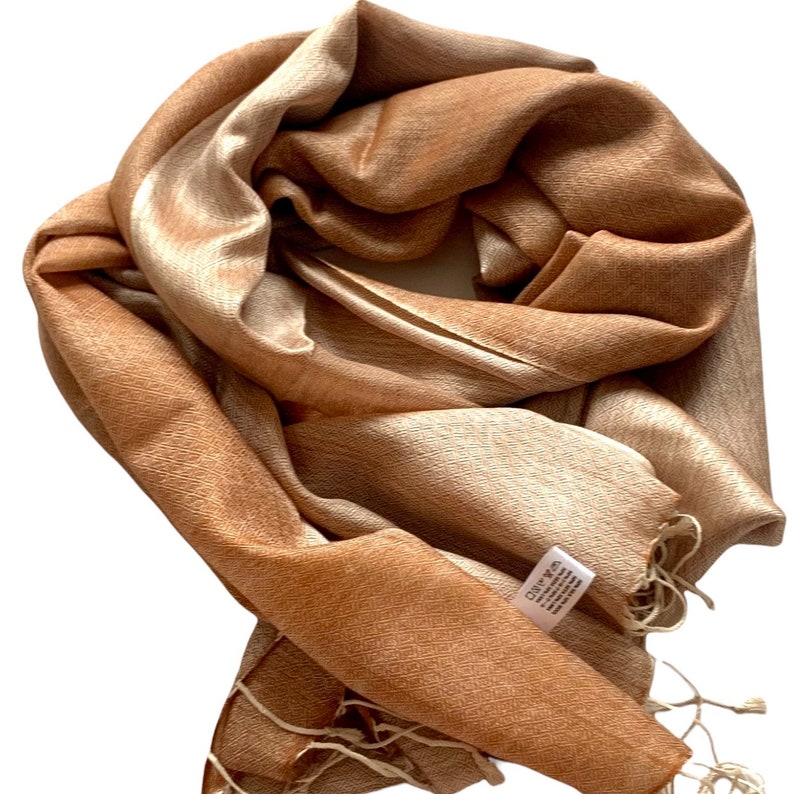 Mermaid Silk Pashmina Reversible Silk-Wool Scarf Shawl Pashmina Womens Wrap Stole 28x80inches beige brown