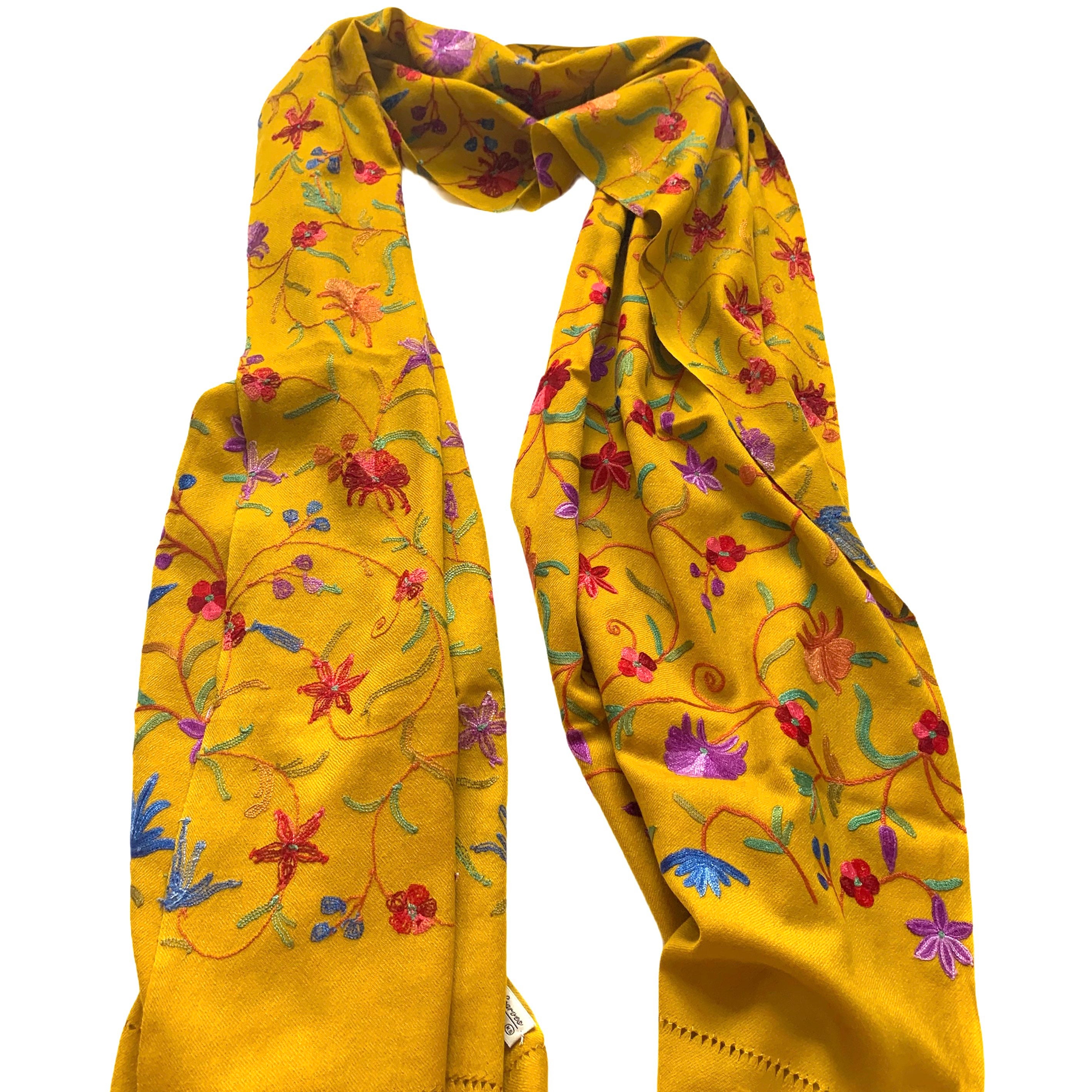 Green Hand Scarf Beautifully Embroidered Shawl Wool Floral Etsy UK