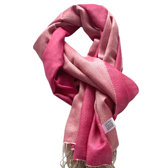 Cream Pink Reversible Silk wool Pashmina Scarf shawl wrap stole