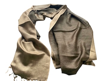 Black beige Shawl Reversible Silk Wool Pashmina Shawl Scarf Stole 28x80 Inches