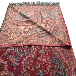 Blue Teal Multicoloured Paisley Boiled Wool Reversible Blanket Bed Throw Wrap 56x78”Inches Paisley