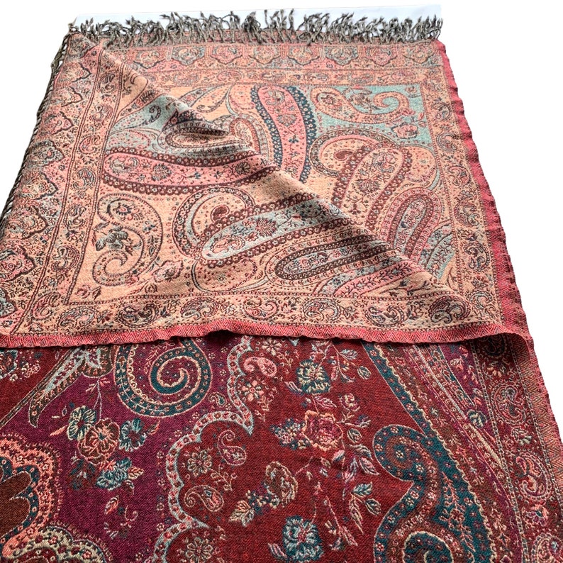 Blue Teal Multicoloured Paisley Boiled Wool Reversible Blanket Bed Throw Wrap 56x78”Inches Paisley