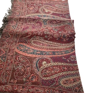 Blue Teal Multicoloured Paisley Boiled Wool Reversible Blanket Bed Throw Wrap 56x78”Inches image 9