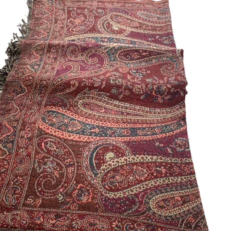 Blue Teal Multicoloured Paisley Boiled Wool Reversible Blanket Bed Throw Wrap 56x78”Inches image 9