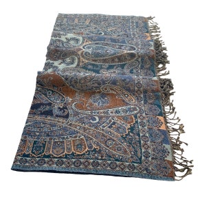 Blue Teal Multicoloured Paisley Boiled Wool Reversible Blanket Bed Throw Wrap 56x78”Inches blue teal
