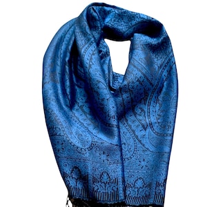 Schwarz Blau Seide Pashmina Wende Unisex Schal Schal Stola Damen Schultern wickeln Abend wickeln Herren Schal 22x76 Zoll