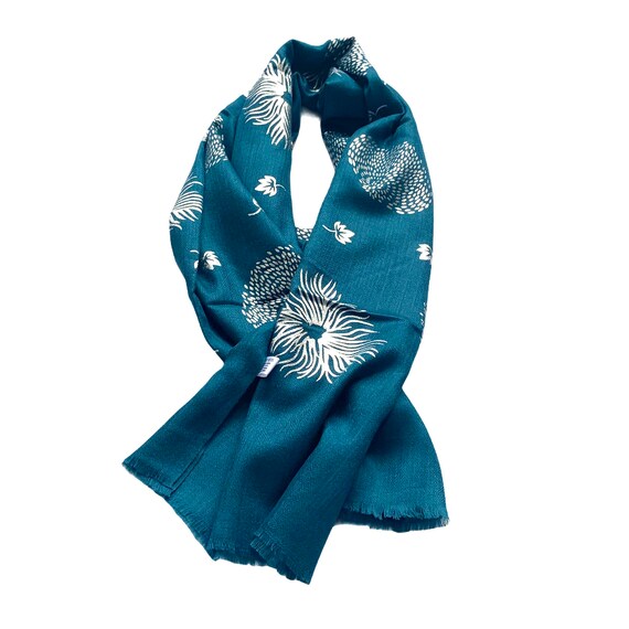 Teal Cashmere Silver Floral Printed 
