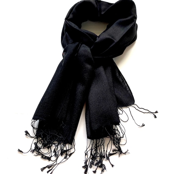 Black Silk Wool Pashmina Scarf/wrap/shawl 28x80inches | Etsy