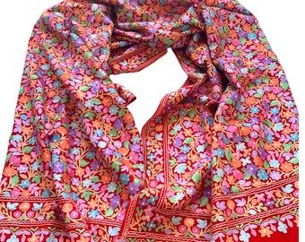 Stunning Red Floral Embroidered Scarf Shawl wrap Stole 28x80”inches