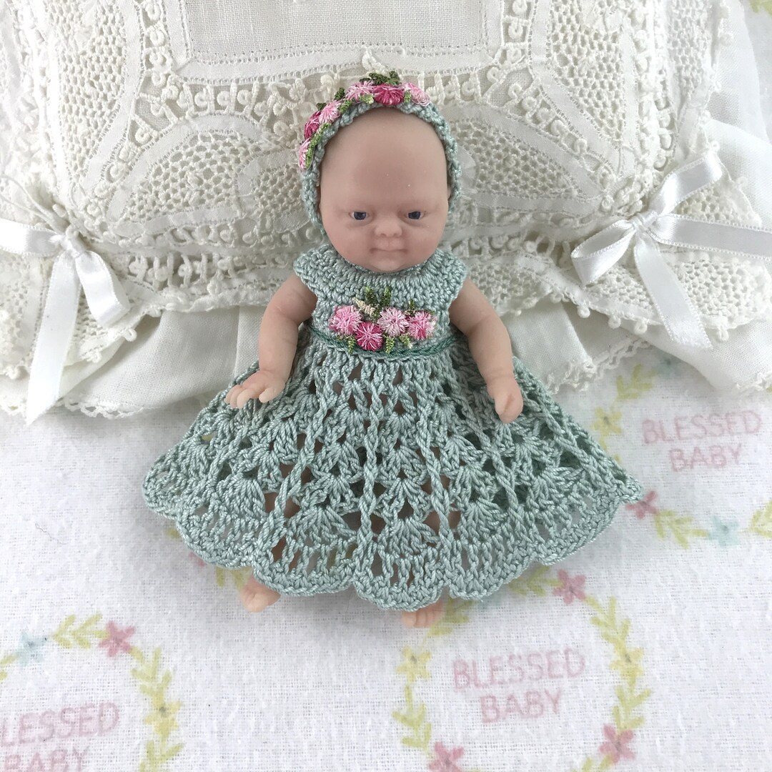 Clothes for 4.5 Inch Doll, Dress and Headband, Crochet Cotton, Silicone Baby Doll, Silicone Doll