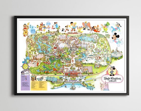 vintage 1979 disney world park map poster 24 x 36 or etsy