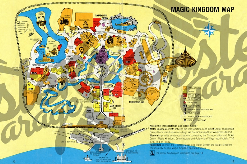 vintage 1980 disney world park map poster 24 x 36 or etsy
