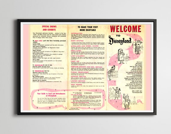 Disney Park up to 24 x 36 Vintage 1979 DISNEYLAND /"Dial Guide/" Key POSTER!