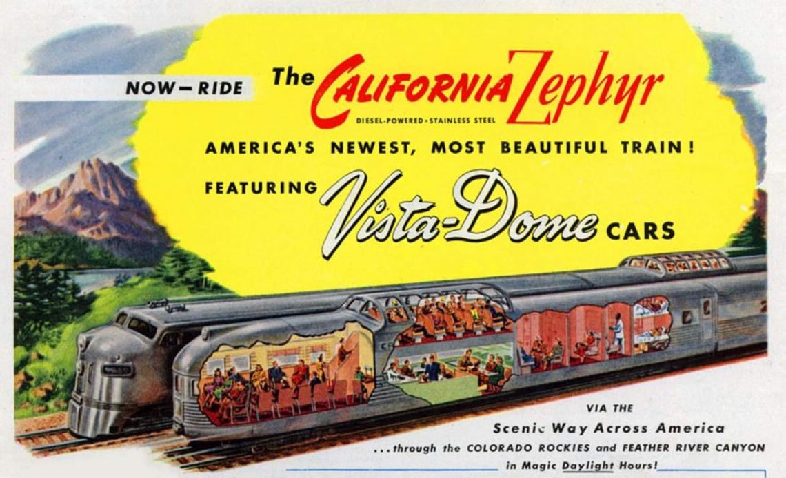 1960 California Zephyr Train Brochure POSTER up to fullsize Etsy