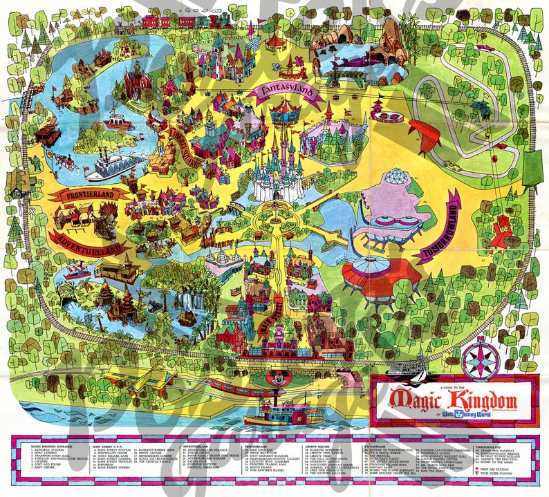 vintage 1973 disney world park map poster 24 x etsy