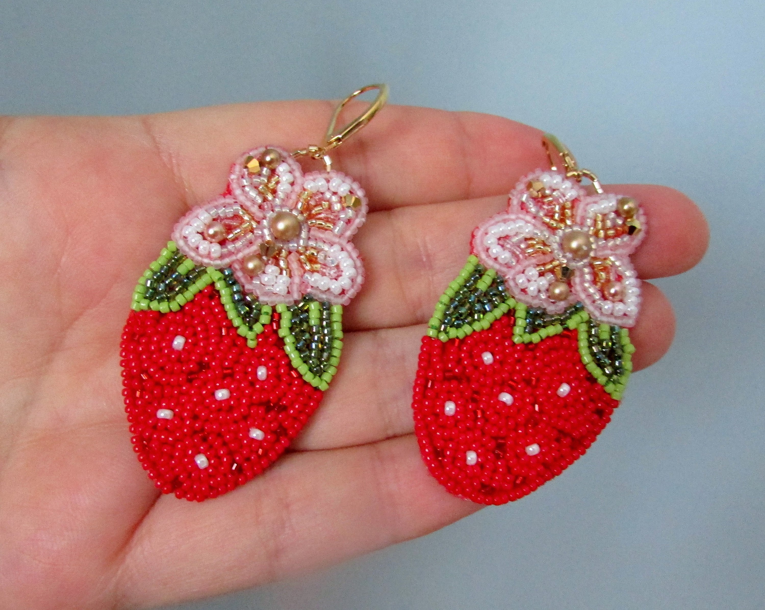 Colorful strawberry earrings Beaded Embroidered jewelry Etsy