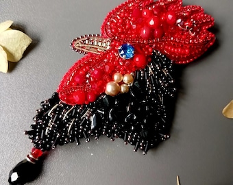 Handmade Rooster brooch , Chicken brooch, Beaded chickens, Cockerel bird bead embroidered pin