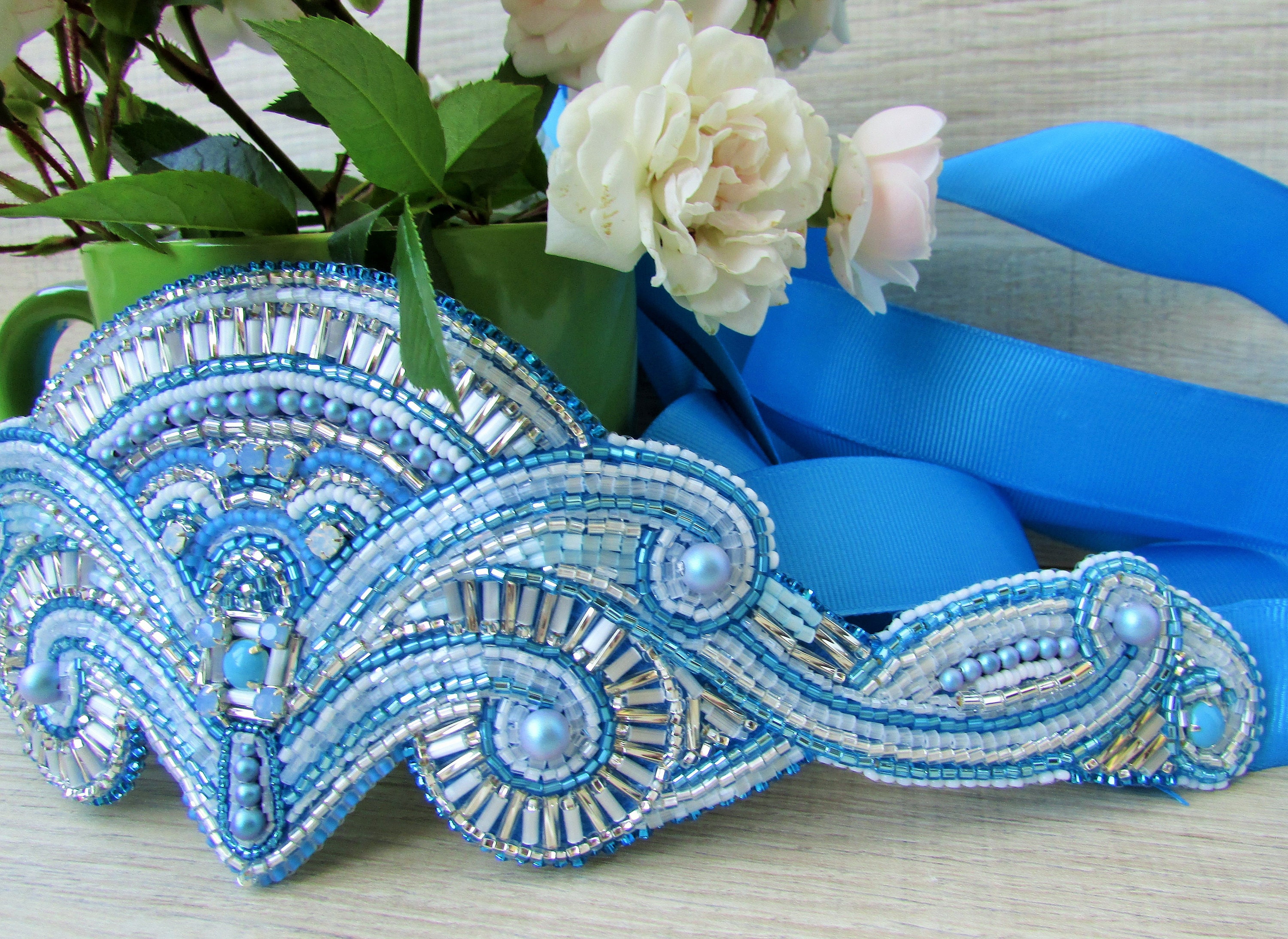 Art Deco beaded bridal belt Blue bridal belt Bridesmaid Etsy