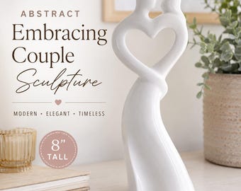 Modern White Abstract Embracing Couple Figurine | Romantic Heart Sculpture | Wedding Decor | Anniversary Gift | Minimalist Home Decor
