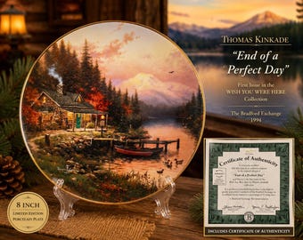 Thomas Kinkade "End of a Perfect Day" Collector Plate with COA | Bradford Exchange 1994 | Limited Edition Porcelain Plate