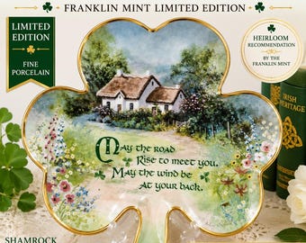 Franklin Mint Shamrock Plate | Irish Blessing, Hilary Scoffield Fine Porcelain, Cottage Wall Display