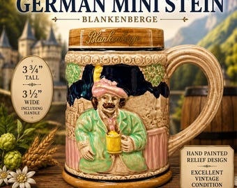 Vintage Blankenberge German Mini Beer Stein | Castle Scene Relief Mug | Hand Painted Ceramic Stein | German Souvenir | Bar Decor | 3.75"