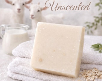 Savon au lait de chèvre sans parfum avec beurre de karité et flocons d'avoine - Barre naturelle faite main