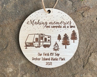 Camping Ornament, Happy Camper, Travel Trailer, Campsite, Christmas Ornament, Personalized Gift, Christmas, Holiday Gift, Couples Gift,